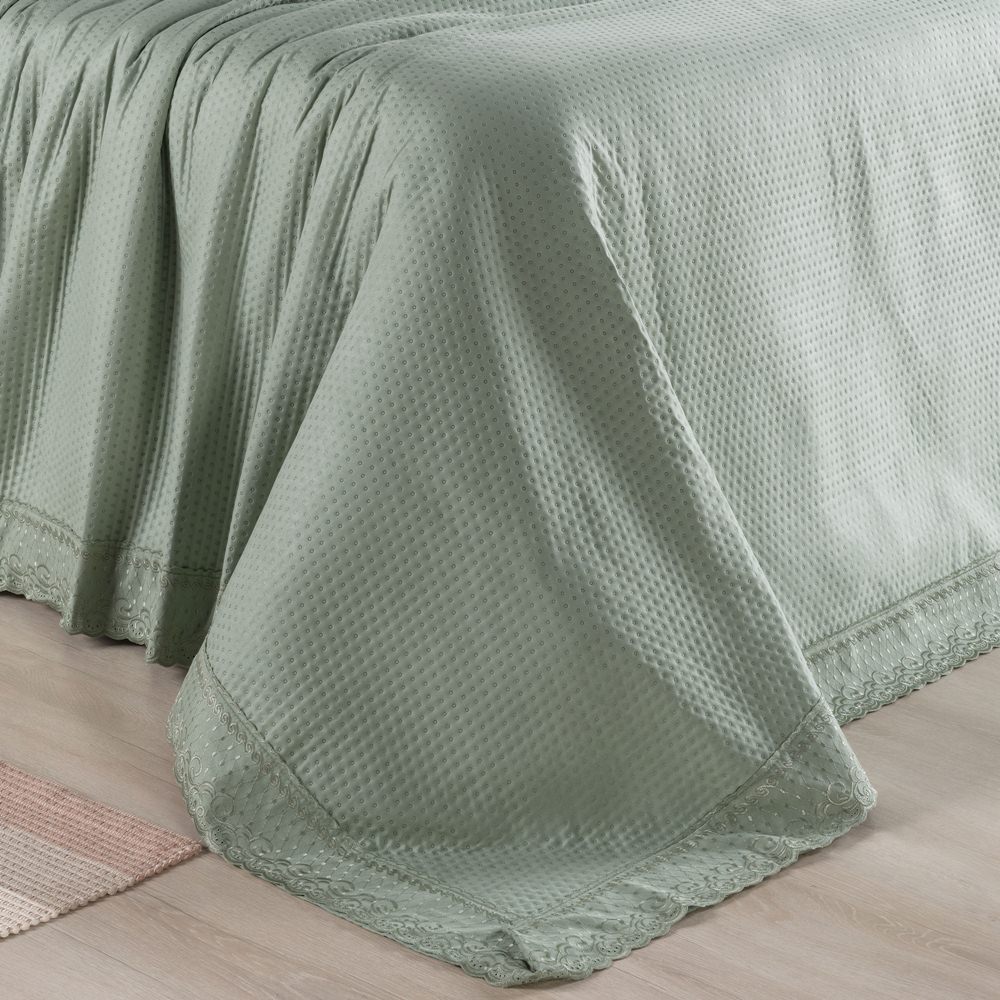 Colcha Queen Home Paris com Bordado Inglês Micropercal 300 Fios Toque de Algodão 3 Peças - Verde