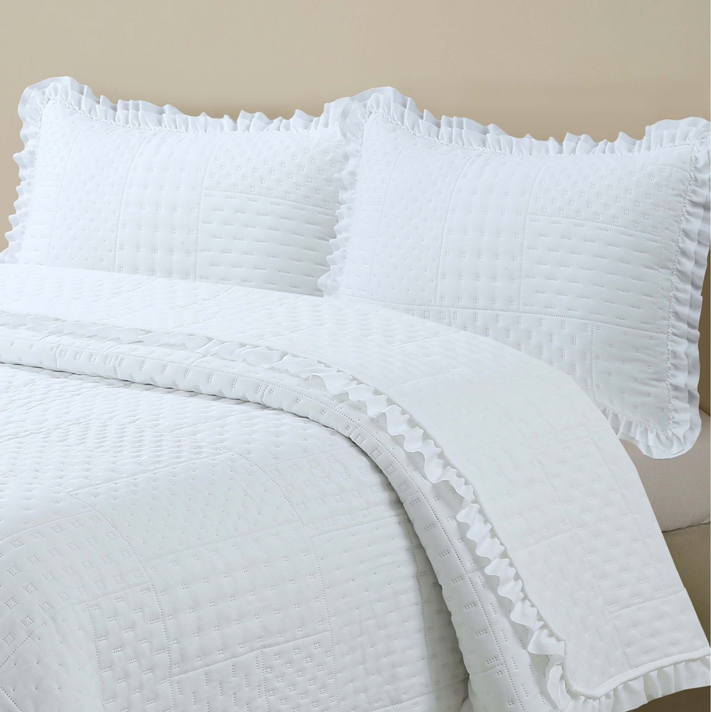 Colcha Queen Malvinni Micropercal 300 Fios 3 Peças - Branco