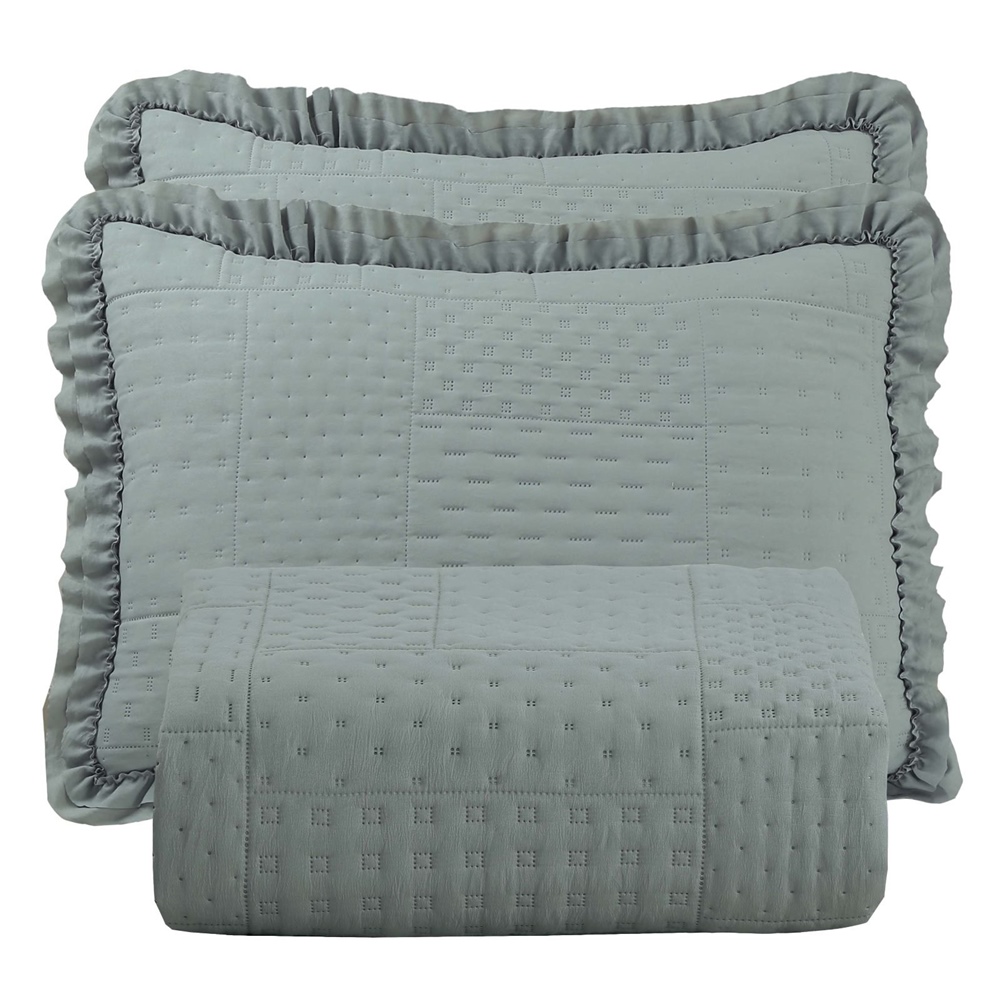 Colcha Queen Malvinni Micropercal 300 Fios 3 Peças - Cinza