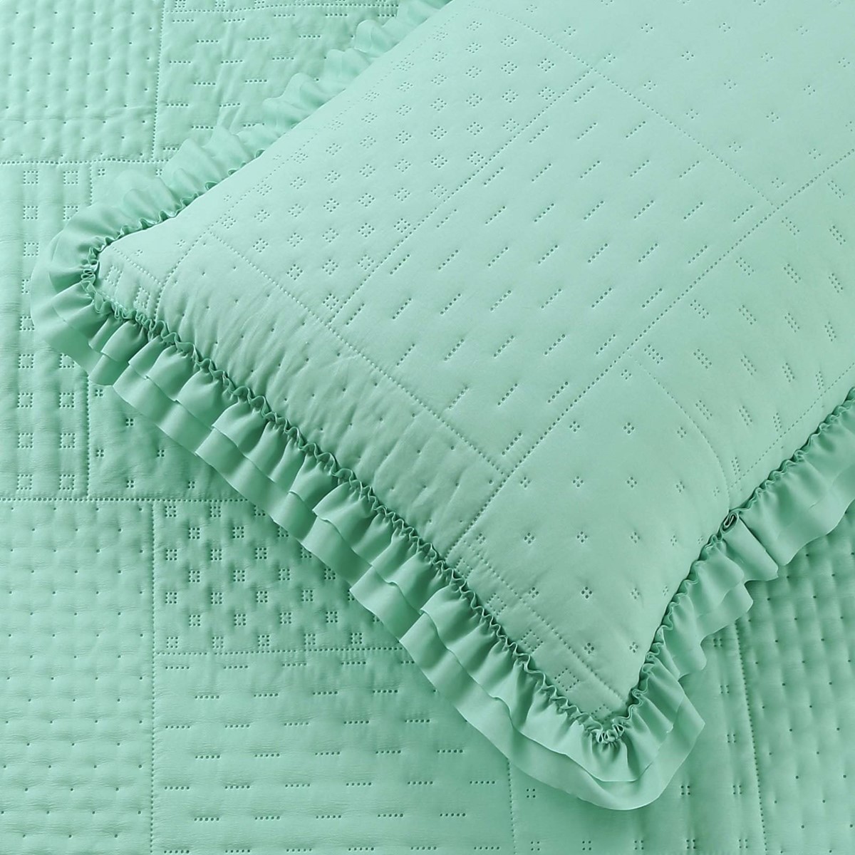 Colcha Queen Malvinni Micropercal 300 Fios 3 Peças - Verde Menta