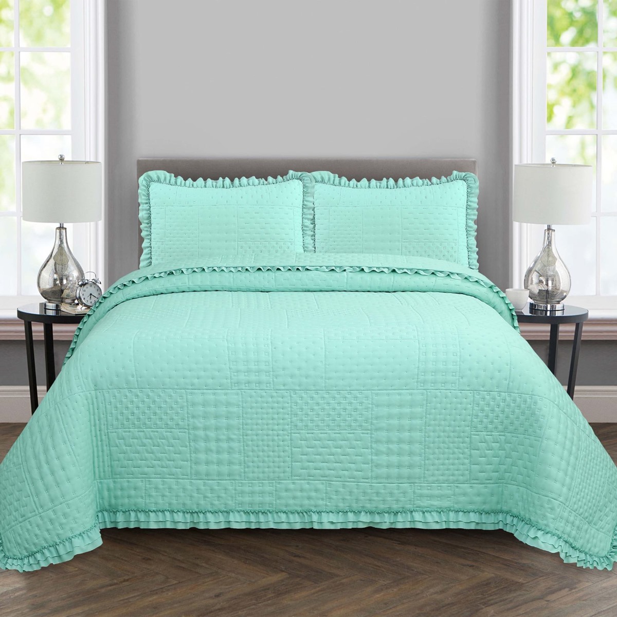 Colcha Queen Malvinni Micropercal 300 Fios 3 Peças - Verde Menta