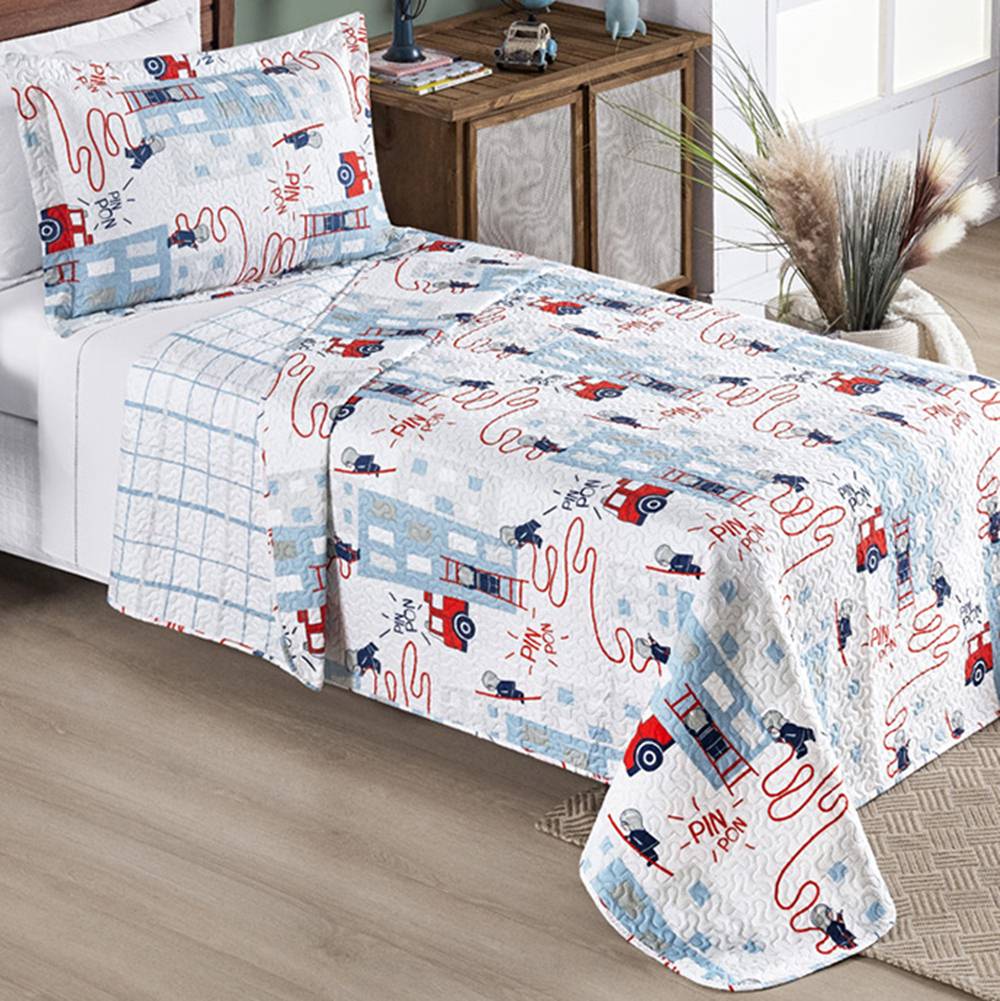 Colcha Solteiro Bouti Kids Dupla Face Estampado 2 Peças - Bombeiro