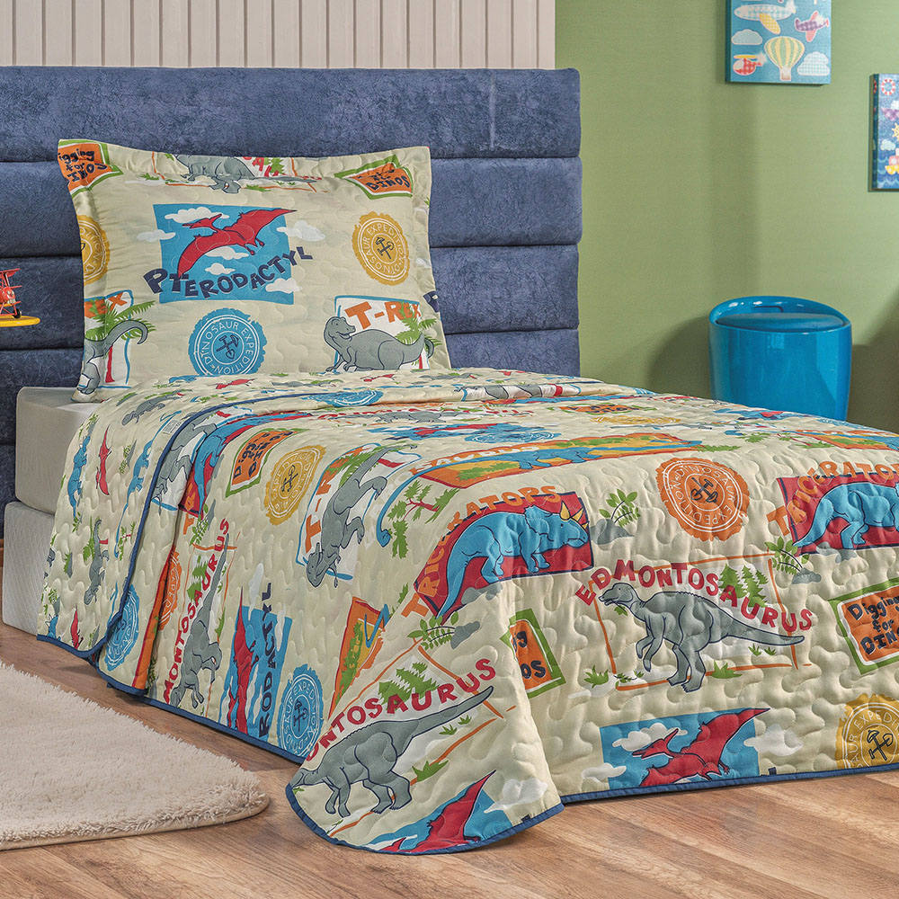 Colcha Solteiro Bouti Kids Dupla Face Estampado 2 Peças - Dino