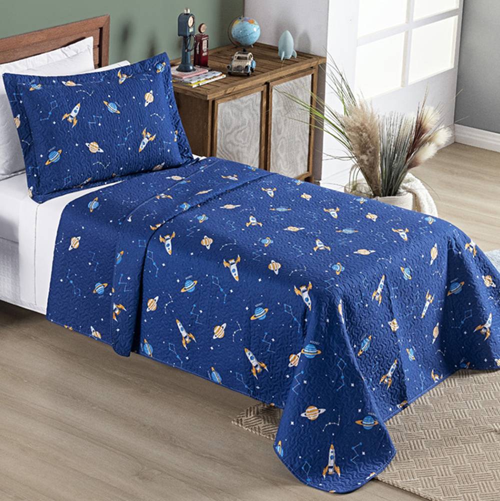 Colcha Solteiro Bouti Kids Dupla Face Estampado 2 Peças - Galaxia