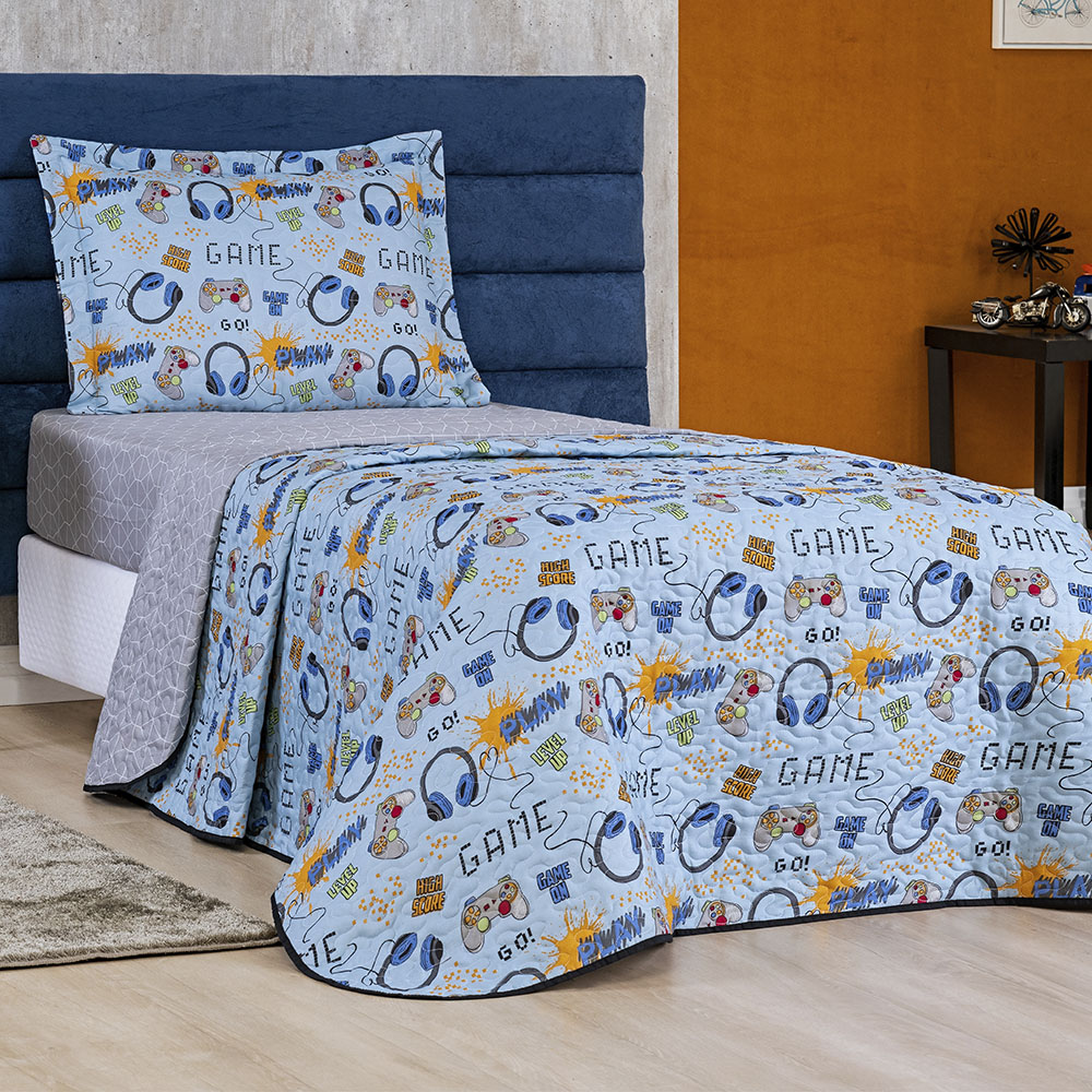 Colcha Solteiro Bouti Kids Dupla Face Estampado 2 Peças - Game