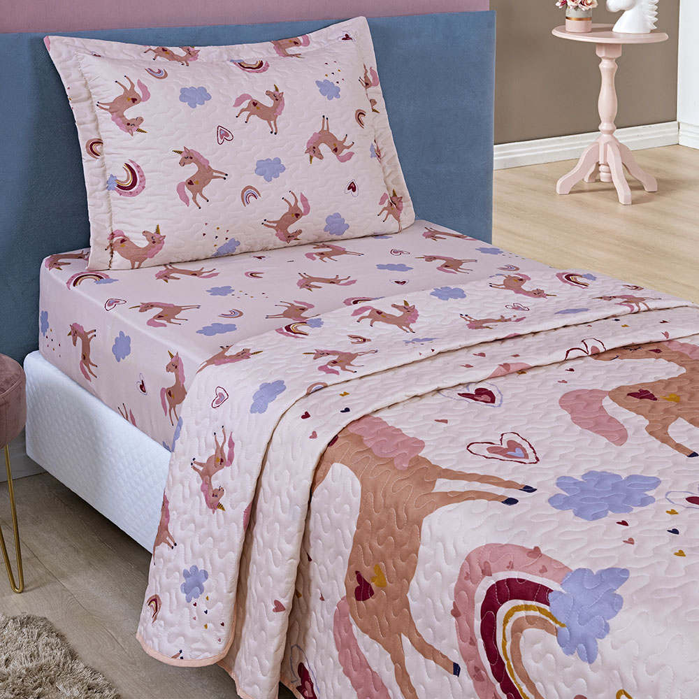 Colcha Solteiro Bouti Kids Dupla Face Estampado 2 Peças - Unicornio