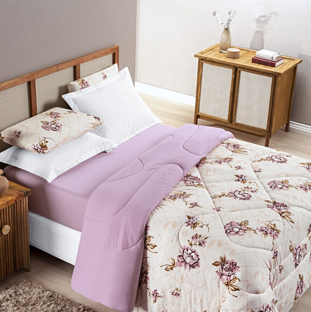 Edredom Casal Padrão Dupla Face Quality Malha 100% Algodão 1 Peça - Floral Rose