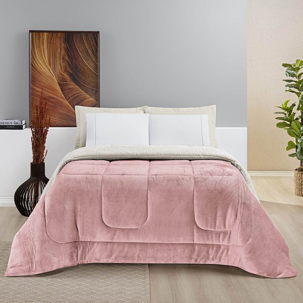 Edredom King Coberdrom Dupla Face Sherpa/Mantinha Everest 1 Peça - Rosa Secreto