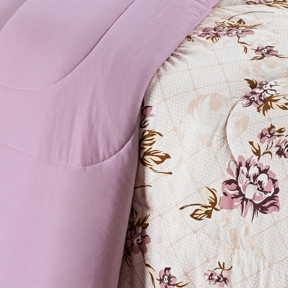 Edredom Queen Dupla Face Quality Malha 100% Algodão 1 Peça - Floral Rose