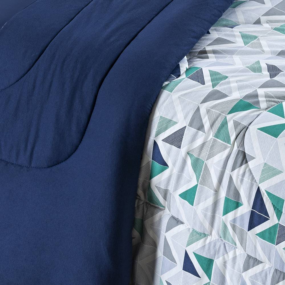 Edredom Queen Dupla Face Quality Malha 100% Algodão 1 Peça - Geometrico Azul