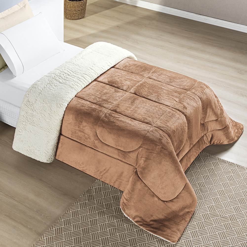 Edredom Solteiro Coberdrom Dupla Face Sherpa/Mantinha Everest 1 Peça - Apricot Terra