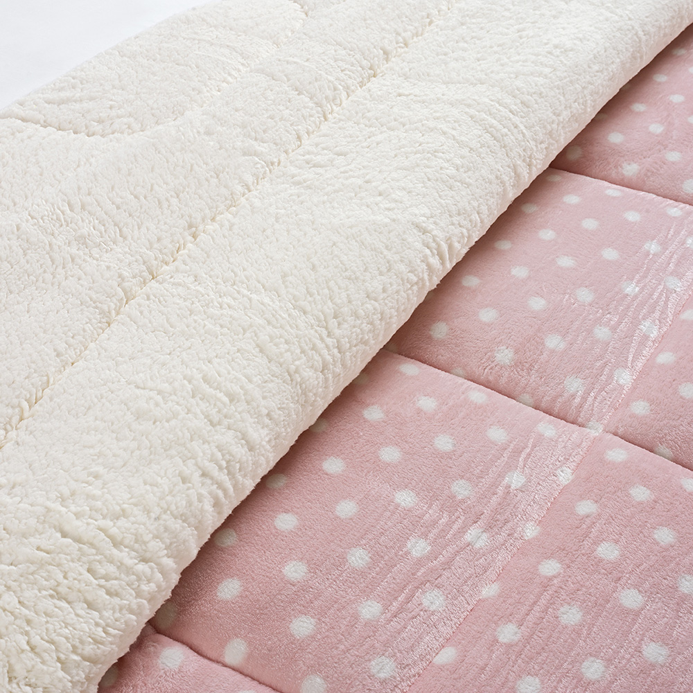Edredom Solteiro Coberdrom Dupla Face Sherpa/Mantinha Petit Poa 1 Peça - Rosa