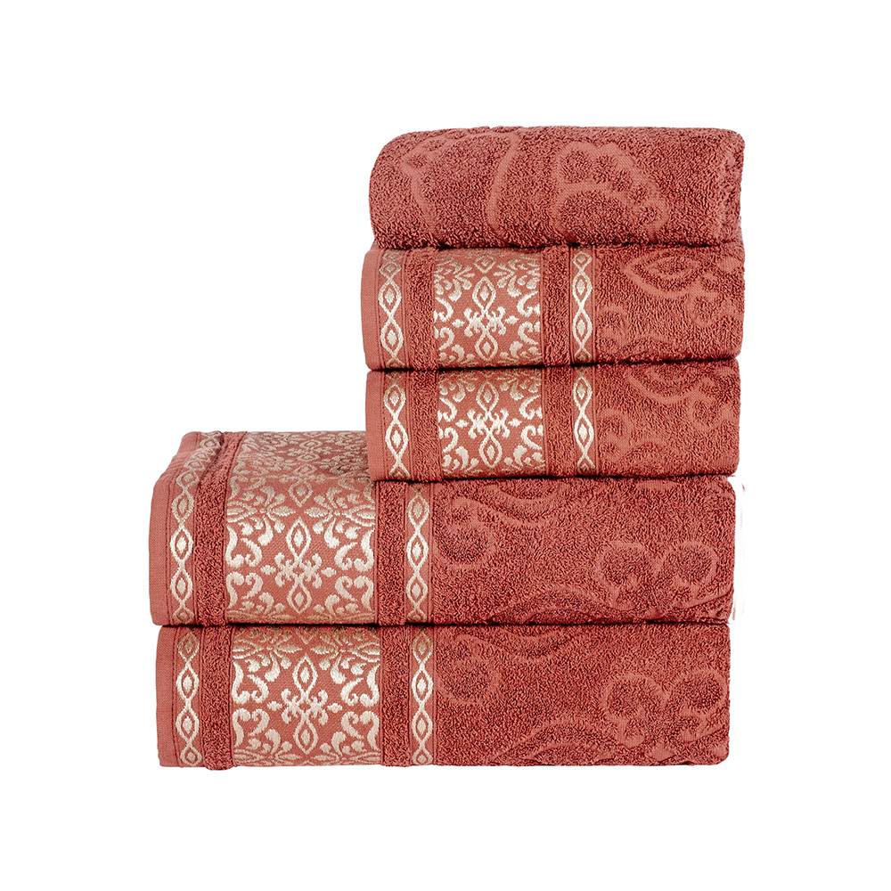 Jogo de Banho Essence Bordado Algodão 5 Peças - Terracota
