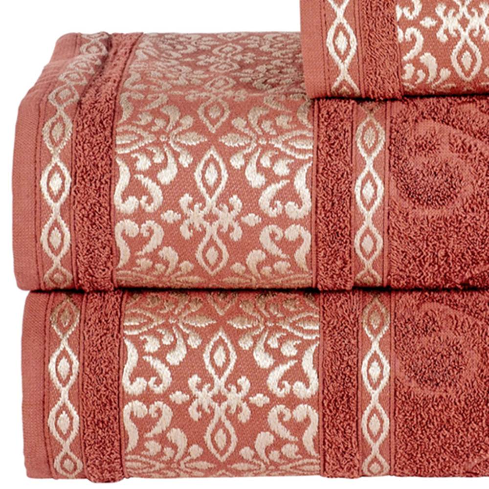 Jogo de Banho Essence Bordado Algodão 5 Peças - Terracota