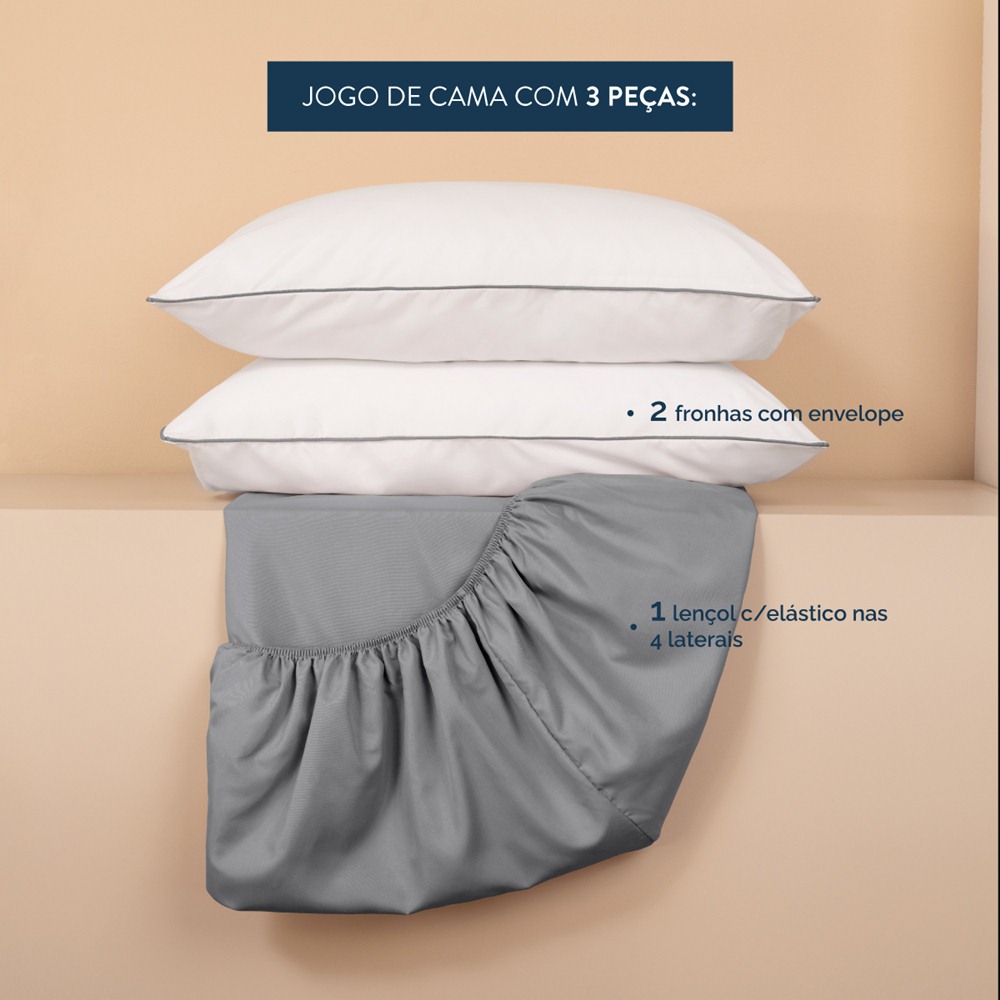 Jogo de Lençol Casal Padrão Linea Micropercal 200 Fios 3 Peças - Cinza