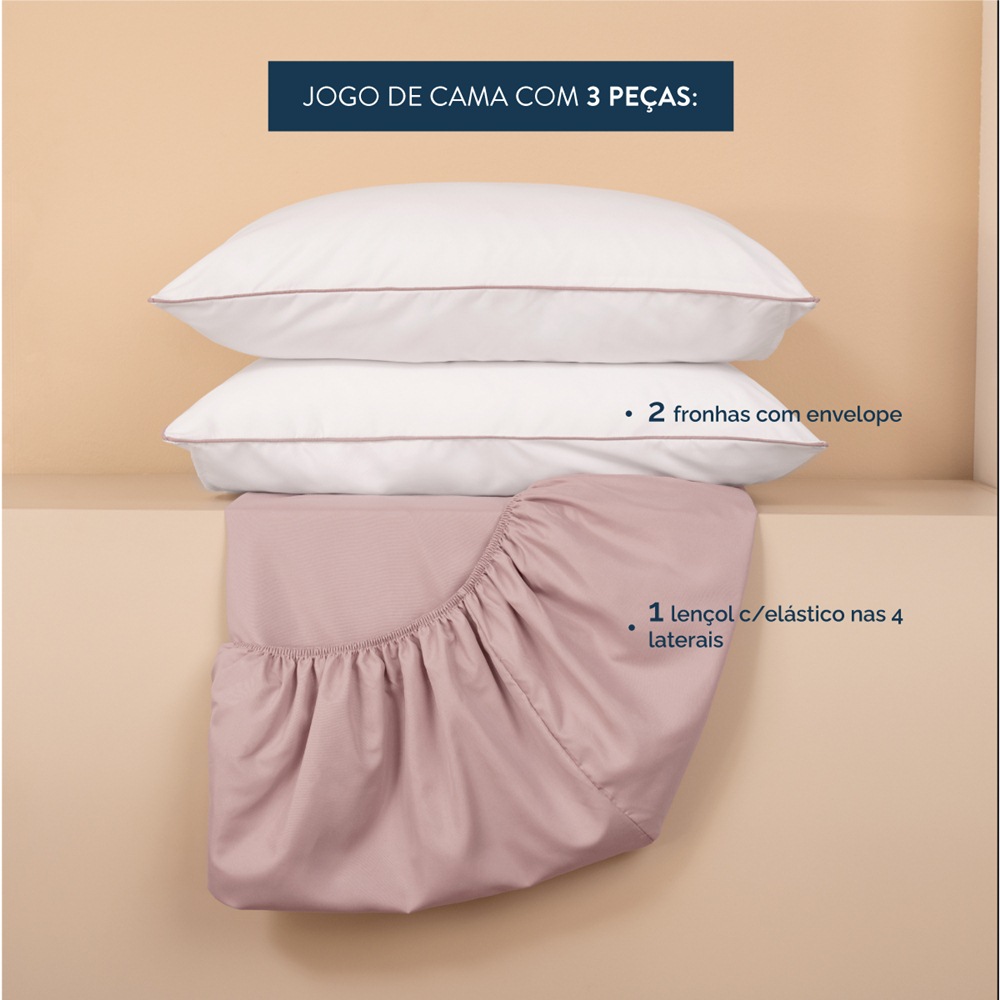 Jogo de Lençol Casal Padrão Linea Micropercal 200 Fios 3 Peças - Rose