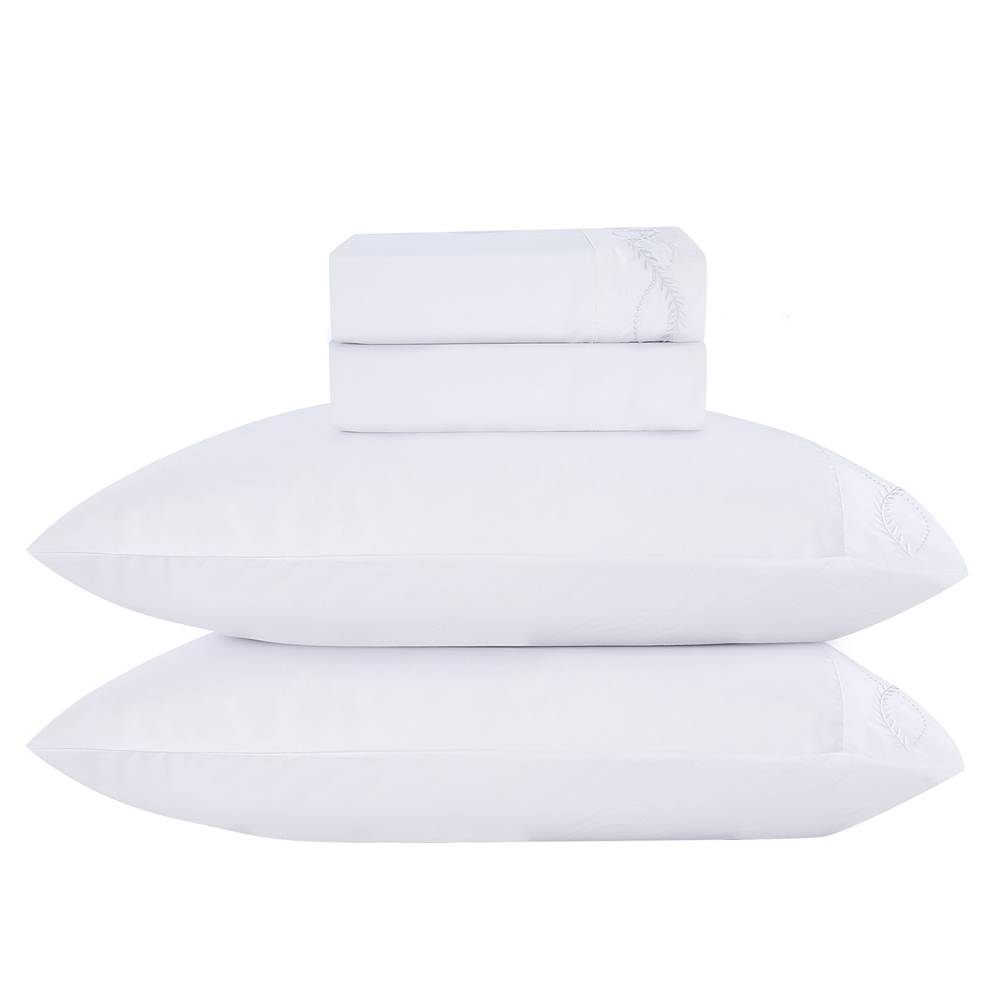 Jogo de Lençol Casal Padrão Romance Micropercal 300 Fios Toque de Algodão 4 Peças - Branco