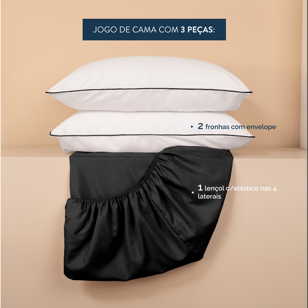 Jogo de Lençol King Linea Micropercal 200 Fios 3 Peças - Preto