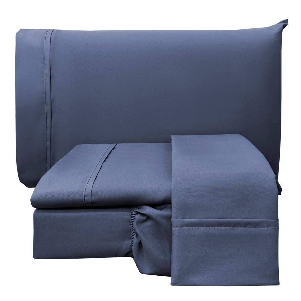 Jogo de Lençol Queen Confort Micropercal 300 Fios Toque de Algodão 4 Peças - Jeans Azul