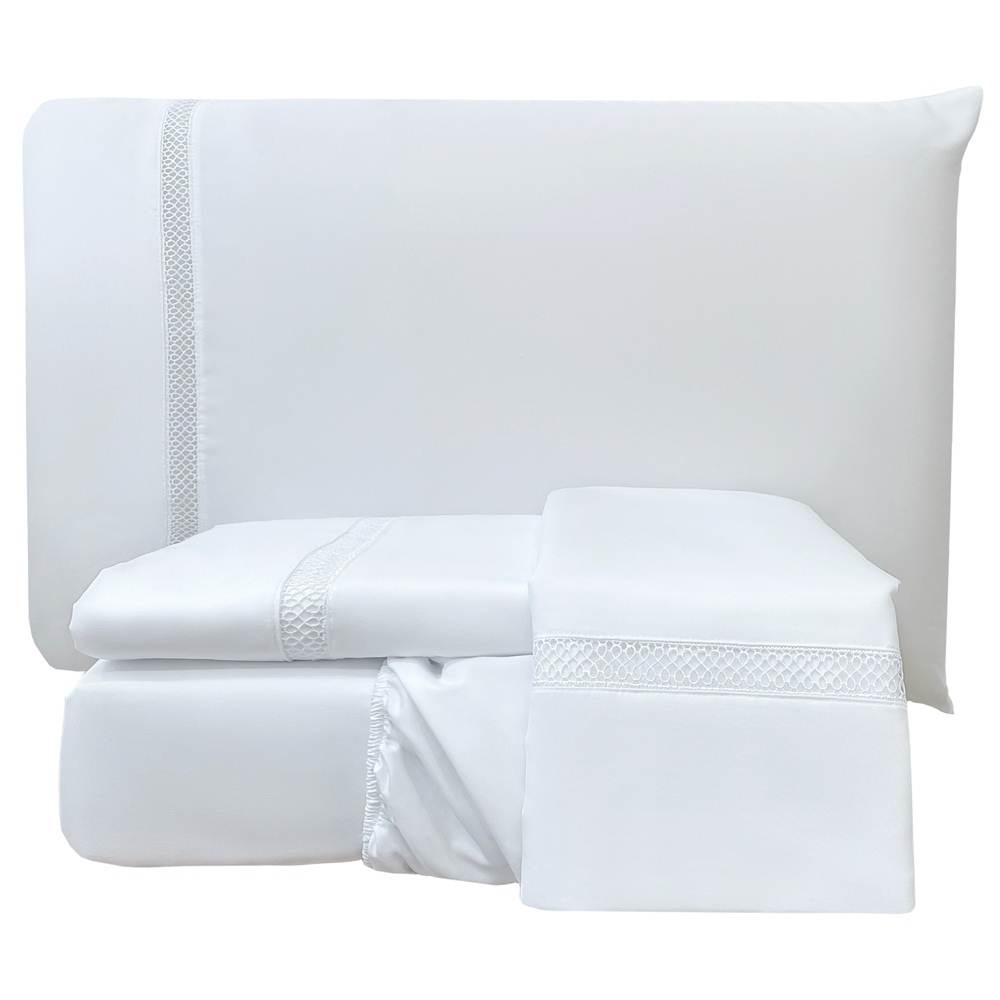 Jogo de Lençol Queen Infinito Micropercal 300 Fios Toque de Algodão 4 Peças - Branco