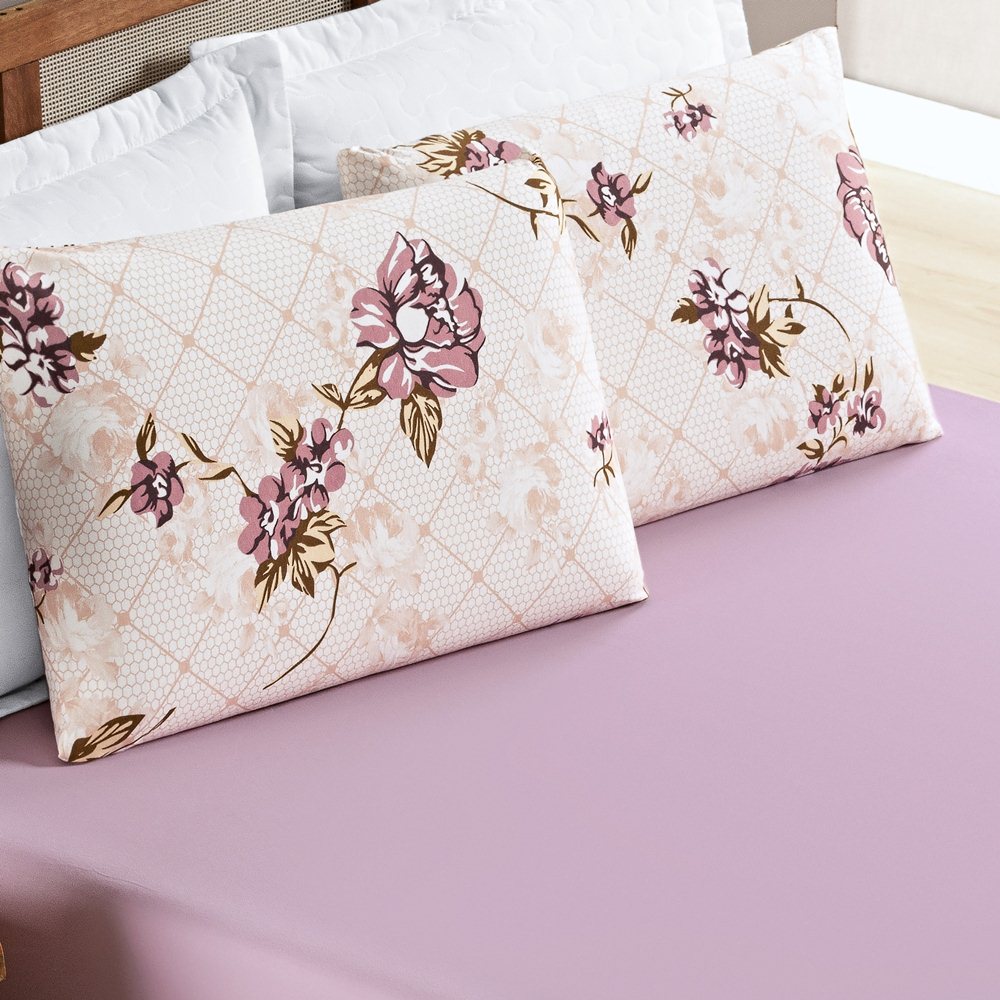 Jogo de Lençol Queen Quality Malha 100% Algodão 3 Peças - Floral Rose