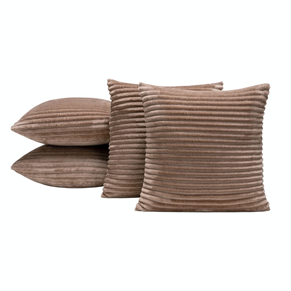 Kit 04 Almofadas Cheias Velvet Bariloche Manta Flannel 45cm x 45cm - Caqui