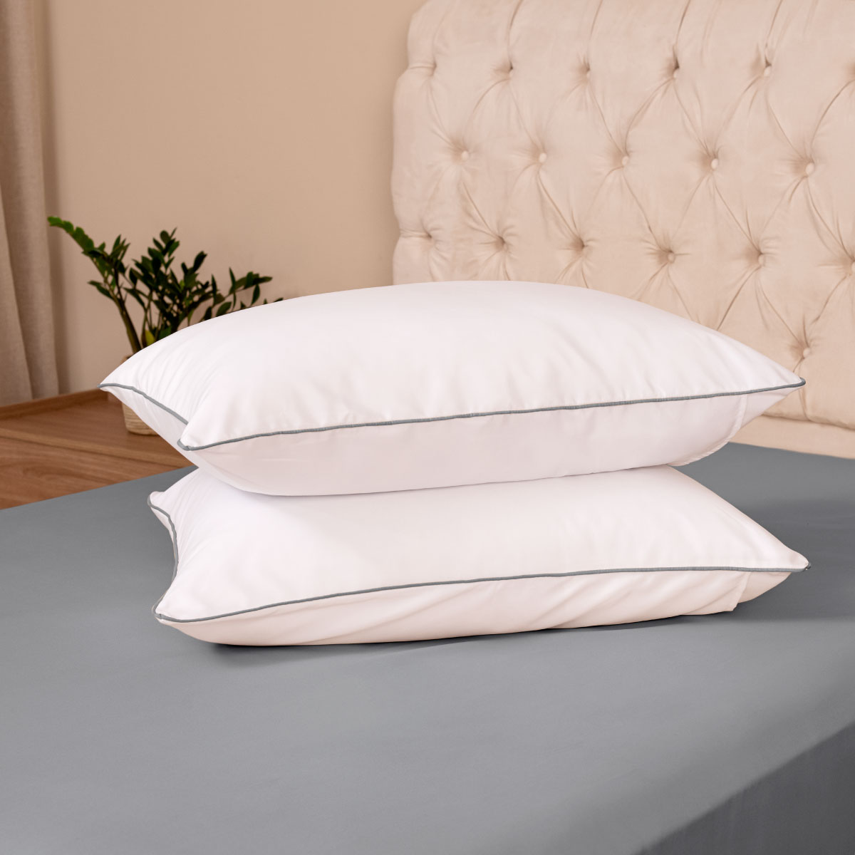 Kit 2 Fronhas Linea 50cm x 70cm Micropercal 200 Fios - Cinza