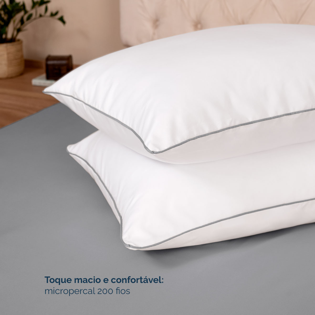 Kit 2 Fronhas Linea 50cm x 70cm Micropercal 200 Fios - Cinza