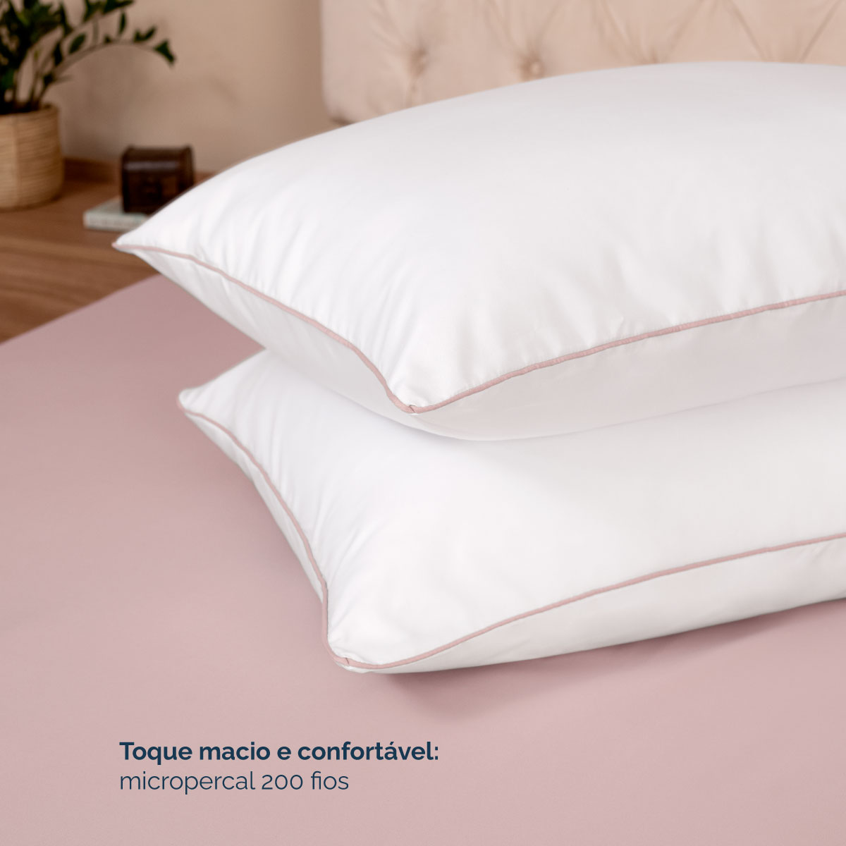 Kit 2 Fronhas Linea 50cm x 70cm Micropercal 200 Fios - Rose