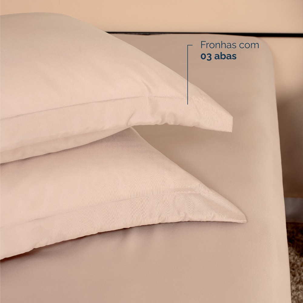 Kit 2 Fronhas Slim com 3 Abas 50cm x 70cm Micropercal 200 Fios - Bege