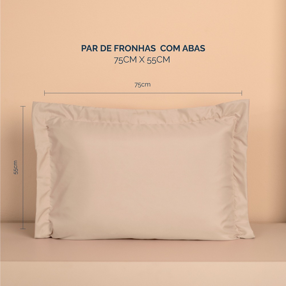 Kit 2 Fronhas Slim com 3 Abas 50cm x 70cm Micropercal 200 Fios - Bege