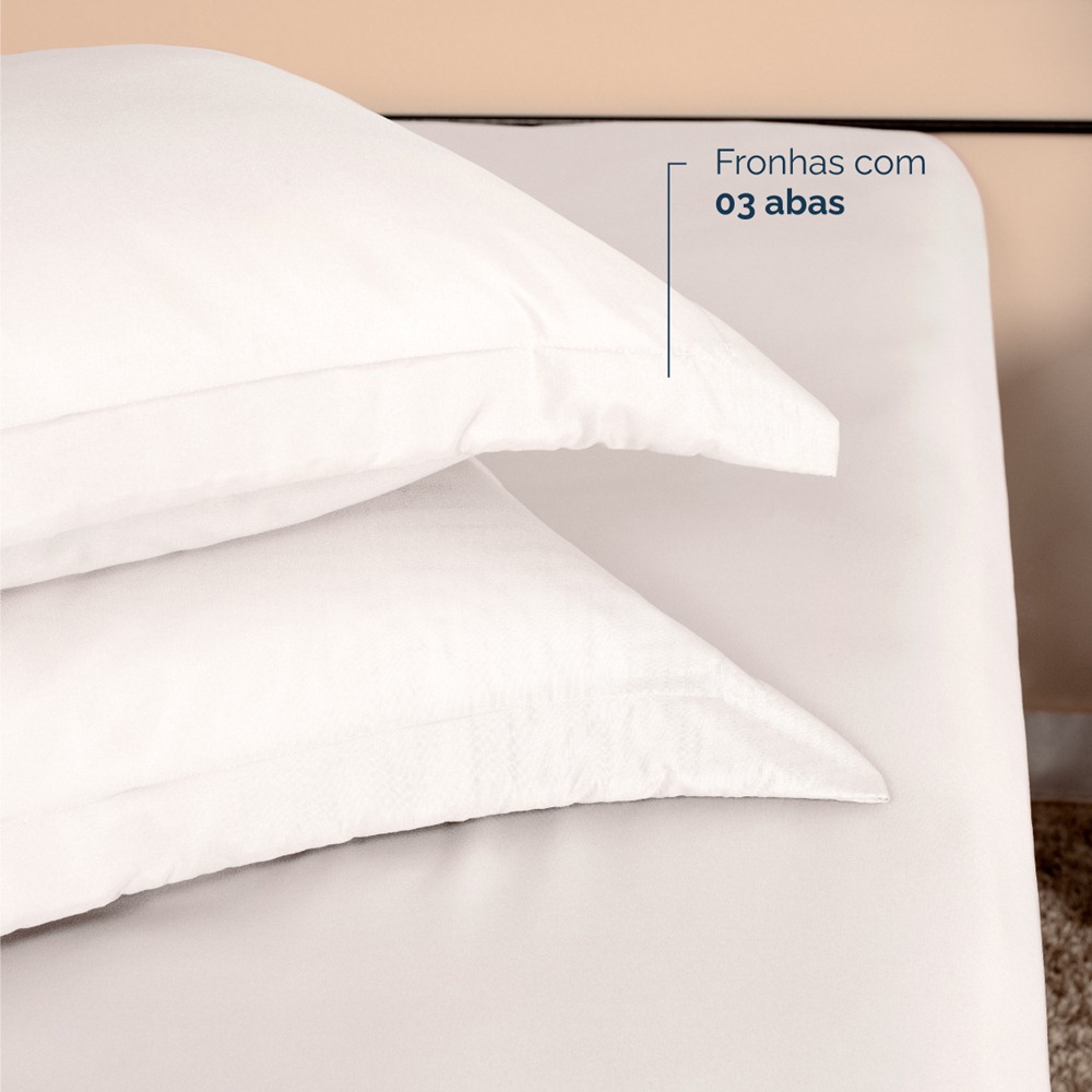 Kit 2 Fronhas Slim com 3 Abas 50cm x 70cm Micropercal 200 Fios - Branco