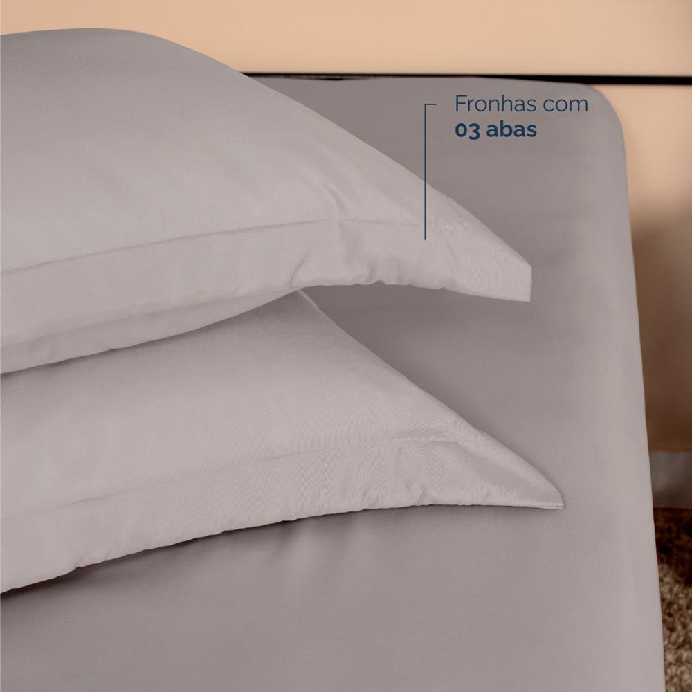 Kit 2 Fronhas Slim com 3 Abas 50cm x 70cm Micropercal 200 Fios - Cinza