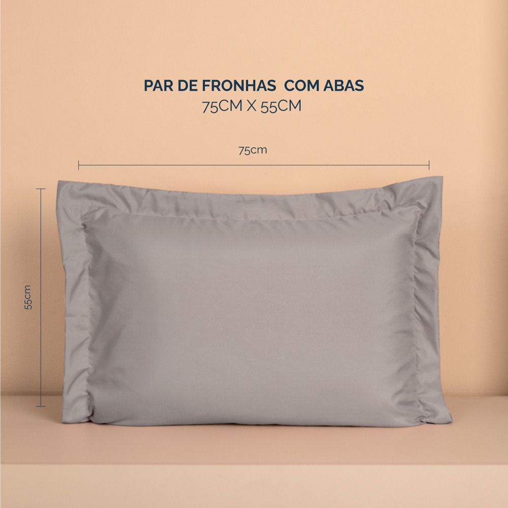 Kit 2 Fronhas Slim com 3 Abas 50cm x 70cm Micropercal 200 Fios - Cinza
