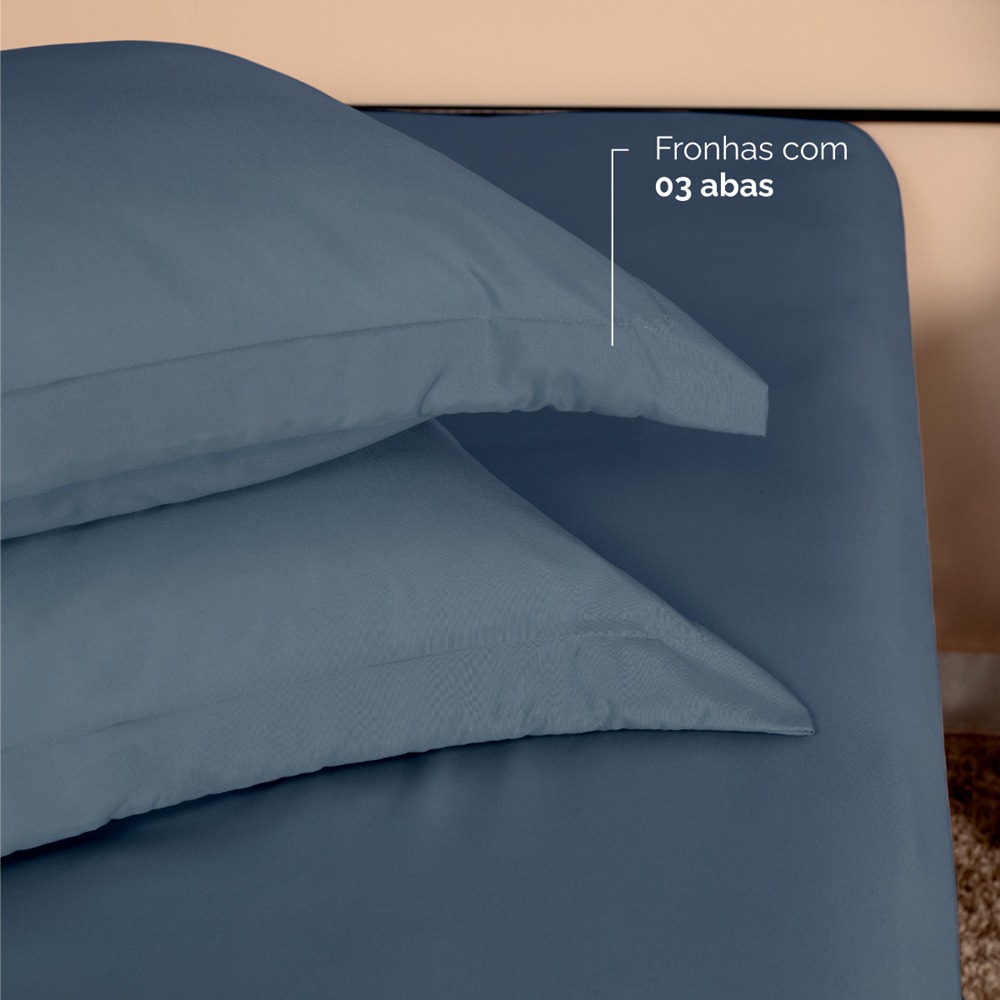 Kit 2 Fronhas Slim com 3 Abas 50cm x 70cm Micropercal 200 Fios - Marinho