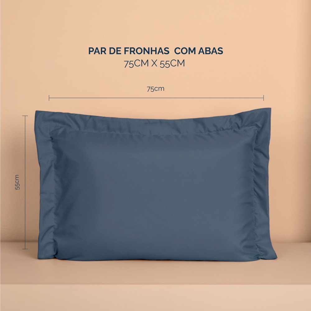 Kit 2 Fronhas Slim com 3 Abas 50cm x 70cm Micropercal 200 Fios - Marinho
