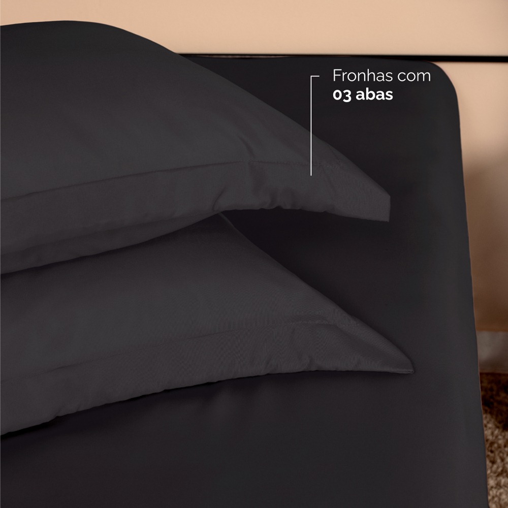 Kit 2 Fronhas Slim com 3 Abas 50cm x 70cm Micropercal 200 Fios - Preto