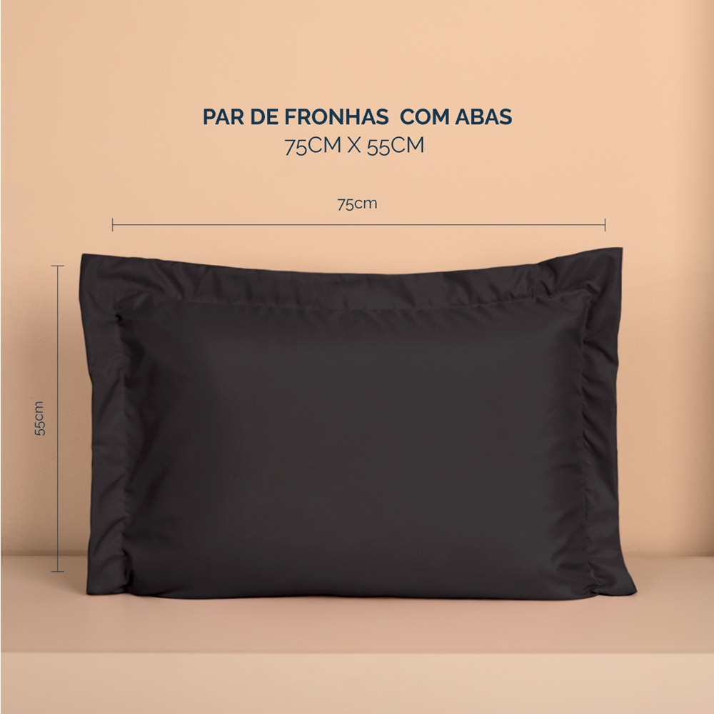 Kit 2 Fronhas Slim com 3 Abas 50cm x 70cm Micropercal 200 Fios - Preto