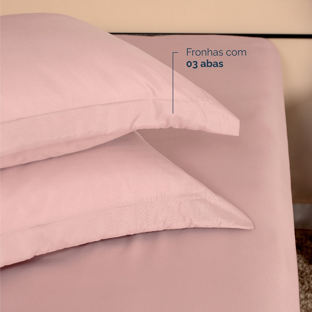 Kit 2 Fronhas Slim com 3 Abas 50cm x 70cm Micropercal 200 Fios - Rose
