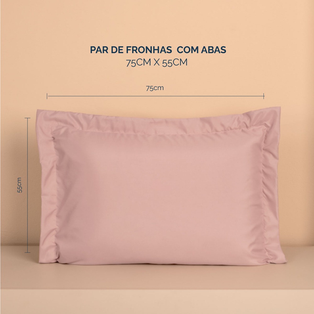 Kit 2 Fronhas Slim com 3 Abas 50cm x 70cm Micropercal 200 Fios - Rose