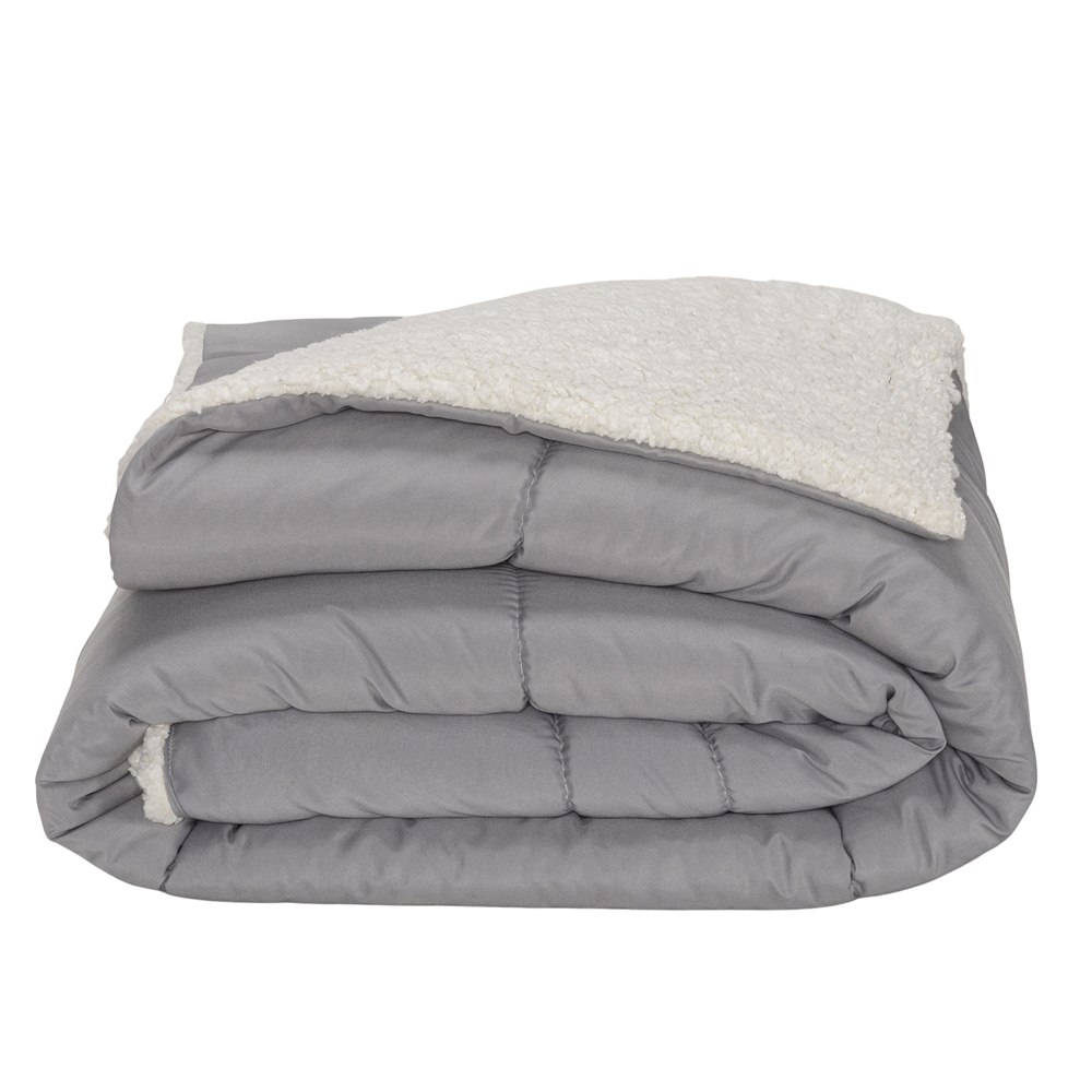 Kit Edredom King Coberdrom Soft Hipercal/Sherpa 5 Peças - Cinza