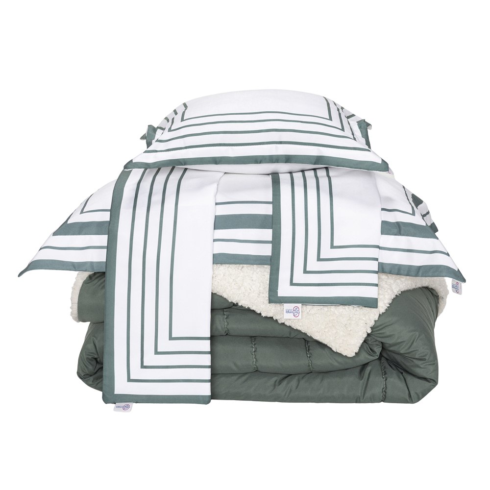 Kit Edredom King Coberdrom Soft Hipercal/Sherpa 5 Peças - Verde