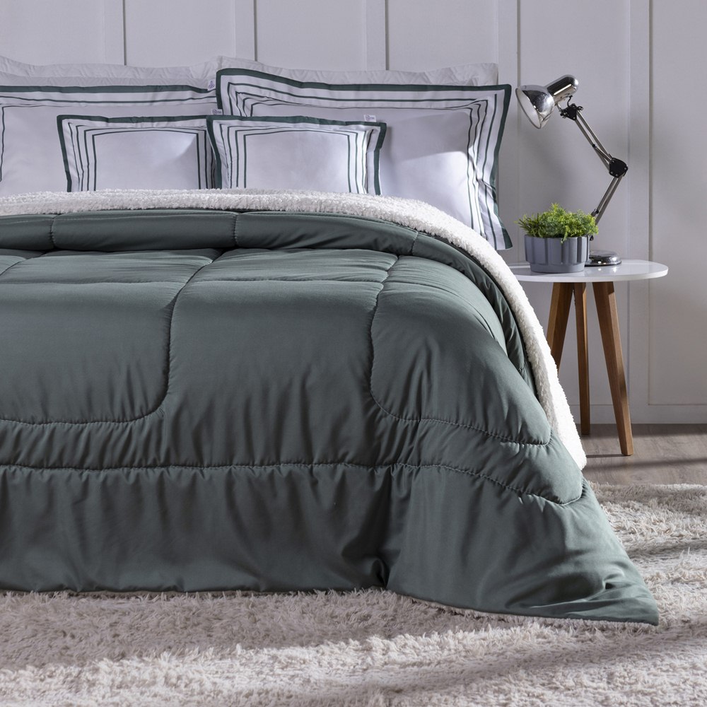 Kit Edredom King Coberdrom Soft Hipercal/Sherpa 5 Peças - Verde