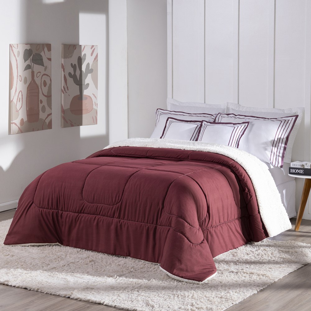 Kit Edredom King Coberdrom Soft Hipercal/Sherpa 5 Peças - Vermelho