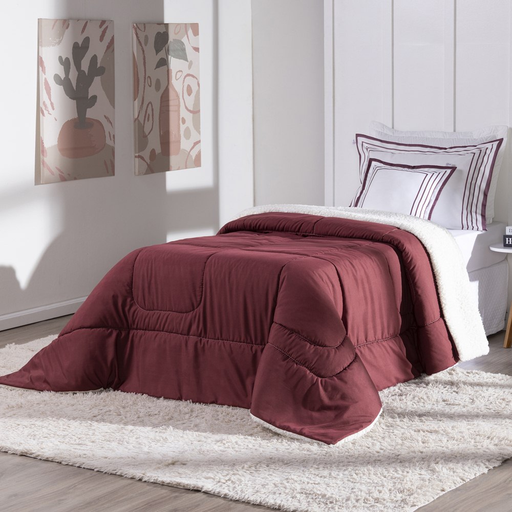 Kit Edredom Solteiro Coberdrom Soft Hipercal/Sherpa 3 Peças - Vermelho
