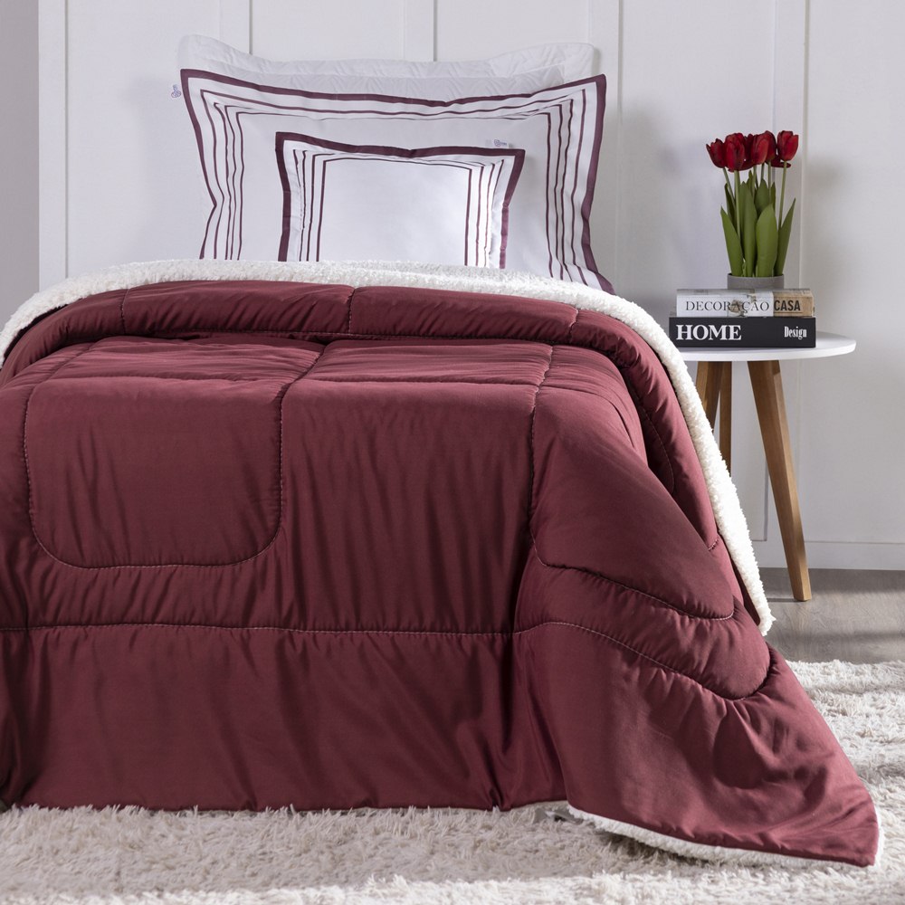 Kit Edredom Solteiro Coberdrom Soft Hipercal/Sherpa 3 Peças - Vermelho