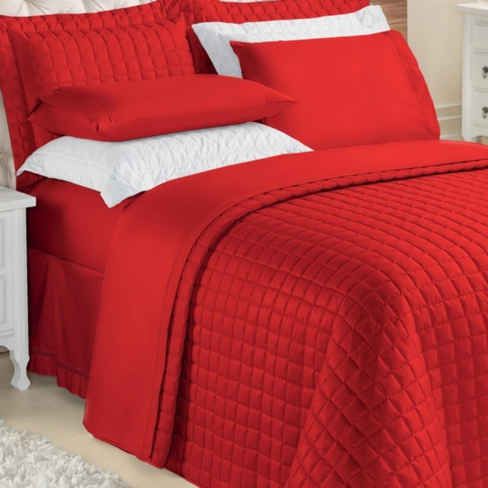Kit Top Line Cobre Leito King 180 Fios + Jogo de Lençol - 7 Peças Vermelho