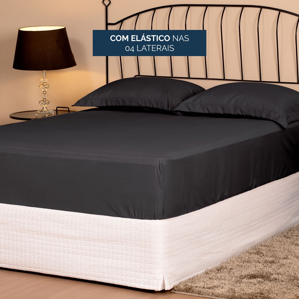 Lençol Avulso King Slim com Elástico Micropercal 200 Fios - Preto