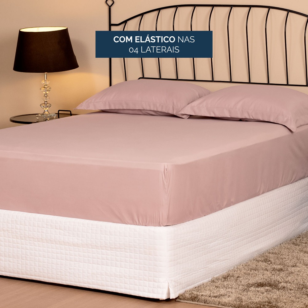 Lençol Avulso Solteiro Slim com Elástico Micropercal 200 Fios - Rose