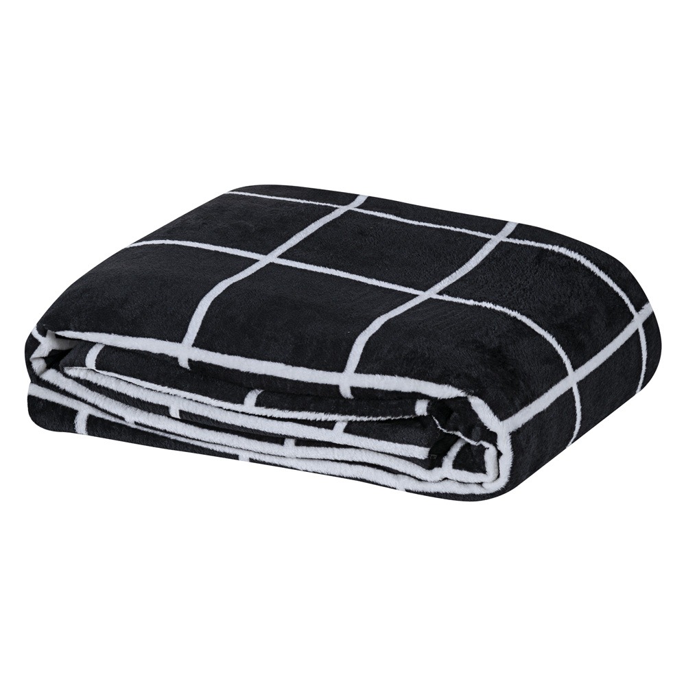 Manta Casal Padrão Austin Flannel Microfibra 1 Peça - Preto